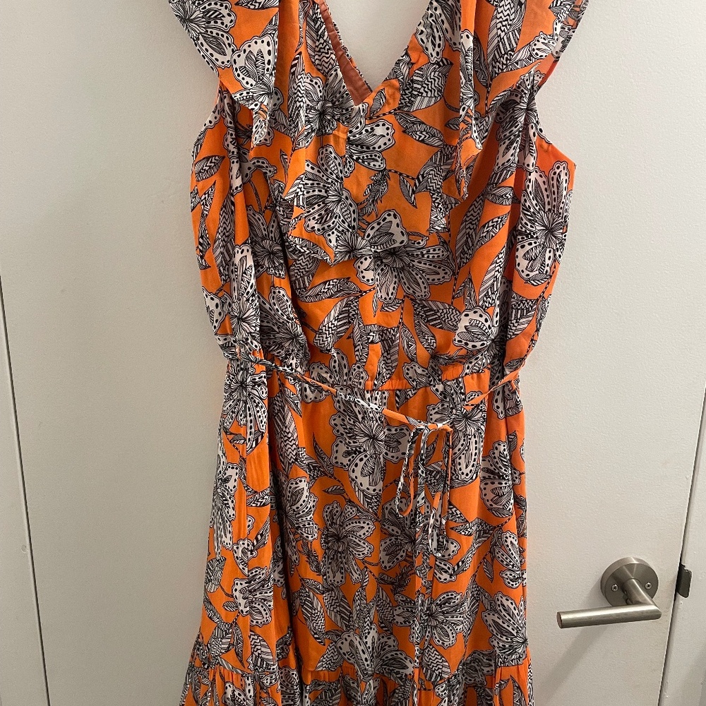 LOFT orange floral ruffle dress